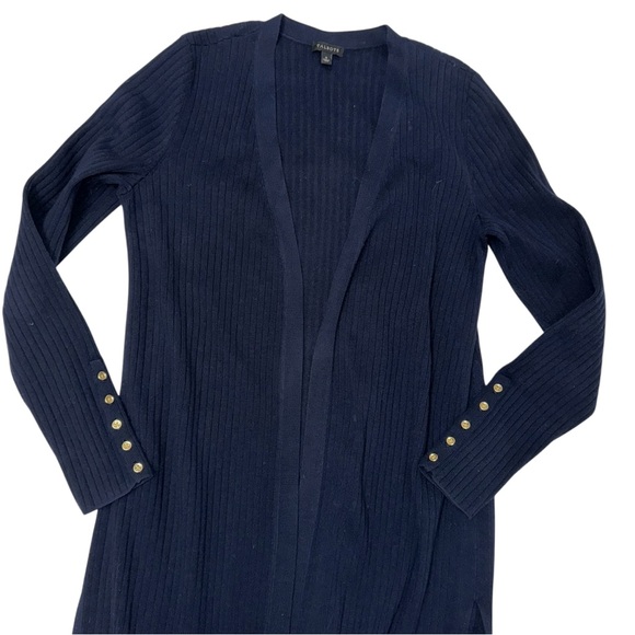 Talbots Long Duster Cardigan Ribbed Cotton Gold Button down Sz Small - Picture 3 of 8